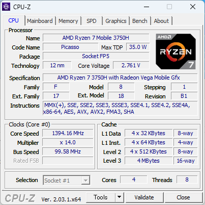 AMD Ryzen 7 3750H CPU