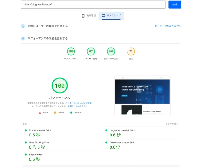 PageSpeed Insightsディスクトップ