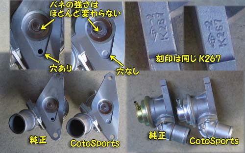 純正とCoto Sportsのブローオフバルブの比較写真